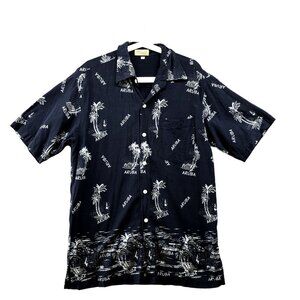 HS Natural Collections Aruba Shirt Mens L Blue Tropical Vacation Cotton Button